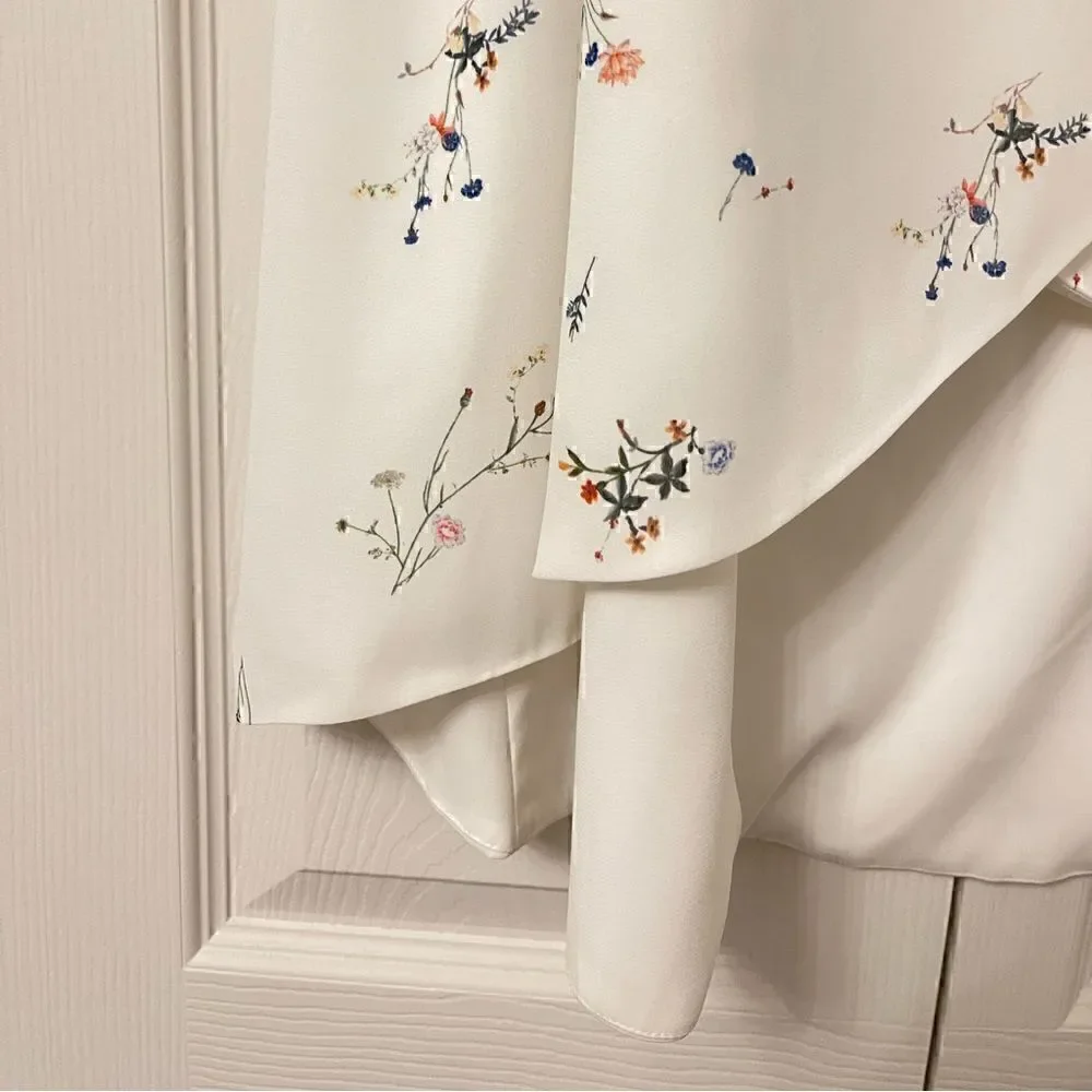 Gianni Bini White Wildflower Floral Flowy Adjustable Tie Waist Wrap Skirt - Picture 5 of 9